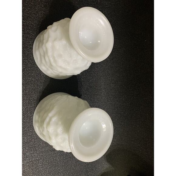 Set of 2 Brody Co Milk Glass crinkled pedestal planter Vases M3000 White Vintage - Picture 6 of 8